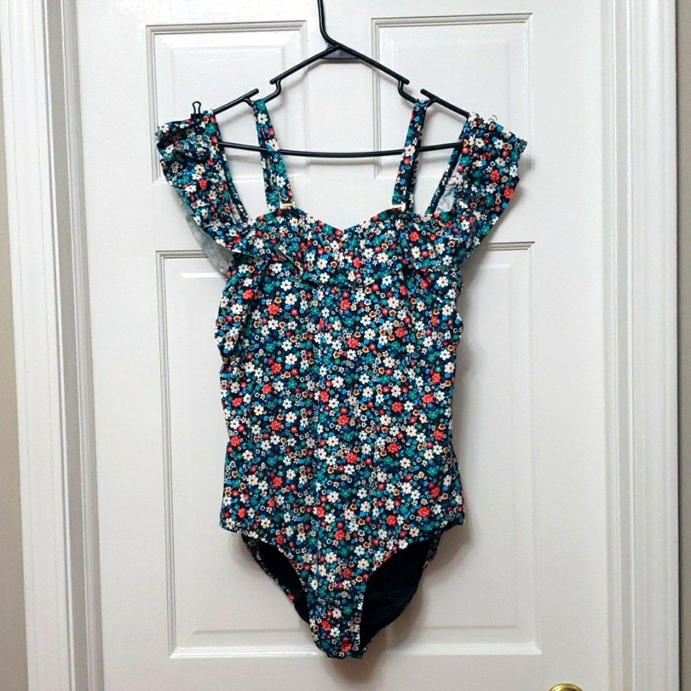 Land's End Women's Plus Size Tummy Control Off Shoulder Ruffle One Piece